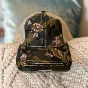 Distressed Camouflage Ponytail Ball Cap